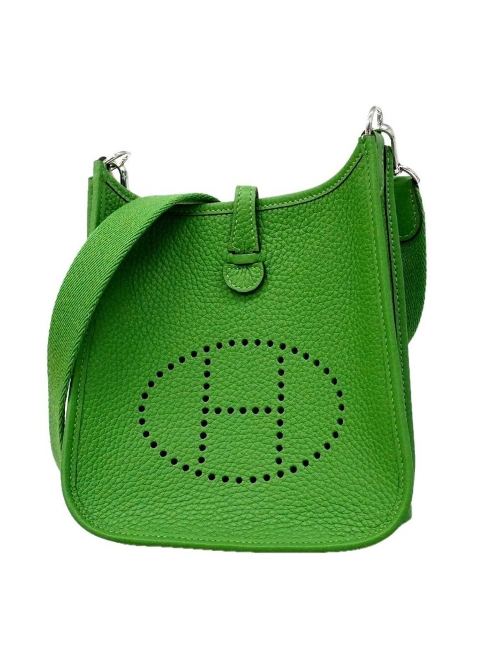 Hermes Shoulder Bag Evelyne TPM Taurillon Clemence Vert Yucca Silver